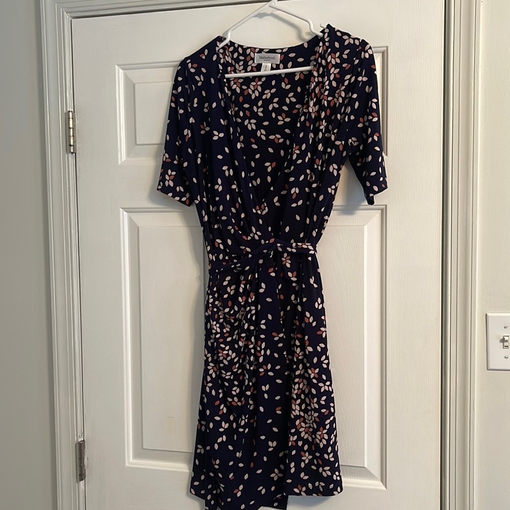 Navy MATERNITY wrap dress - short sleeve